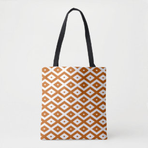 Bolsa Tote Padrão de diamante branco e laranja queimado