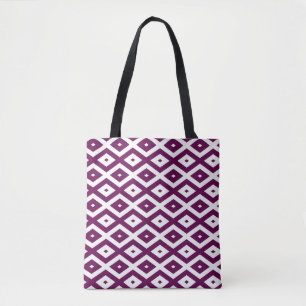Bolsa Tote Padrão de diamante branco e roxo de ameixa