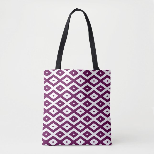Bolsa Tote Padrão de diamante branco e roxo de ameixa (Frente)