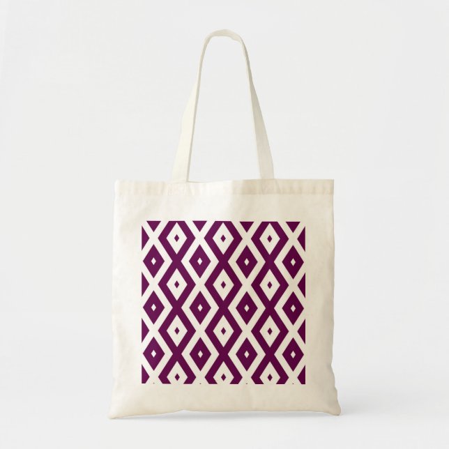 Bolsa Tote Padrão de diamante branco e roxo de ameixa (Frente)