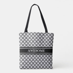Bolsa Tote Padrão de diamante cinza e prata com cinto preto