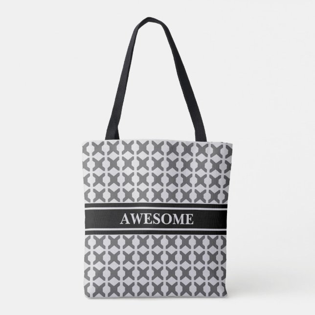 Bolsa Tote Padrão de diamante cinza e prata com cinto preto (Verso)