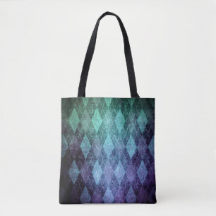 Bolsa Tote Padrão de diamante clássico argyle azul verde vint