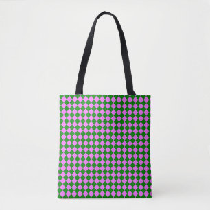 Bolsa Tote Padrão de Diamante do Verificador Verde Rosa