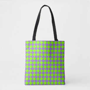 Bolsa Tote Padrão de Diamante do Verificador Verde Roxo