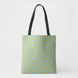 Bolsa Tote Padrão de Diamante Dourado Azul