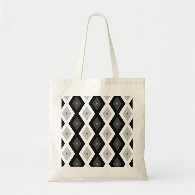 Bolsa Tote Padrão de diamante preto, branco e cinza (Frente)