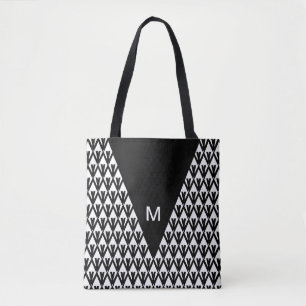 Bolsa Tote Padrão de Diamante Preto e Branco Elegante & Monog