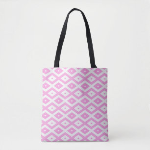 Bolsa Tote Padrão de diamante rosa e branco