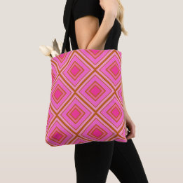 Bolsa Tote Padrão de Diamante Rosa Quente - Estilo Moderno To