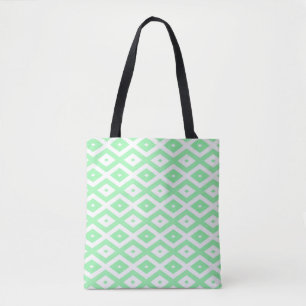Bolsa Tote Padrão de diamante verde e branco