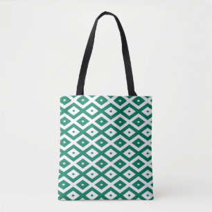 Bolsa Tote Padrão de diamante verde-florestal e branco