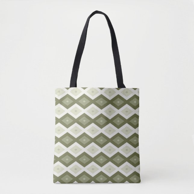Bolsa Tote Padrão de diamante verde-oliva (Frente)