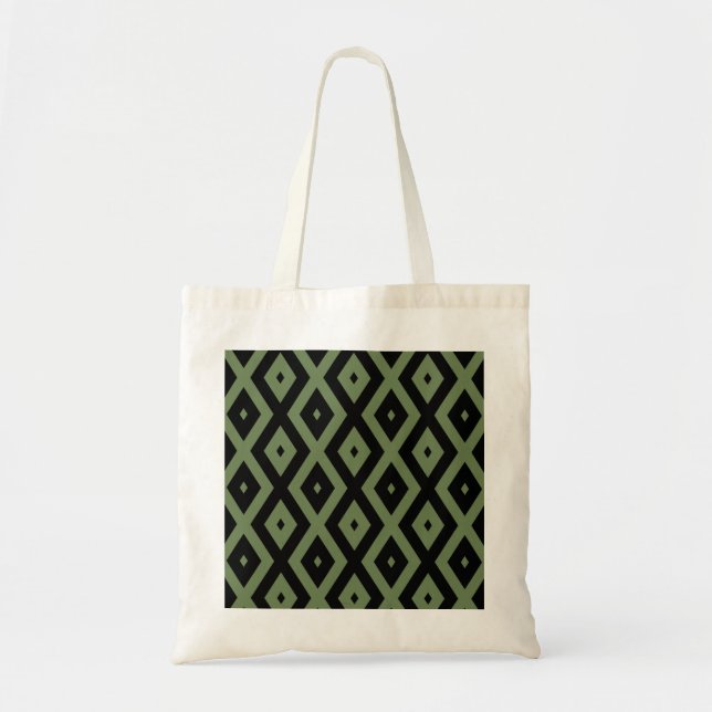 Bolsa Tote Padrão de diamante verde-oliva e preto (Frente)
