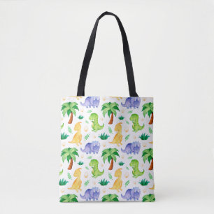 Bolsa Tote Padrão de Dinossauro de Neon Watercolor Cute