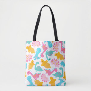 Bolsa Tote Padrão de Dinossauro Rosa e Teal Divertido