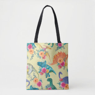 Bolsa Tote Padrão de dinossauros de pintura aquosa. Bana sem