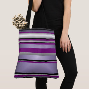 Bolsa Tote Padrão de distribuição branca preto de Cinza roxa