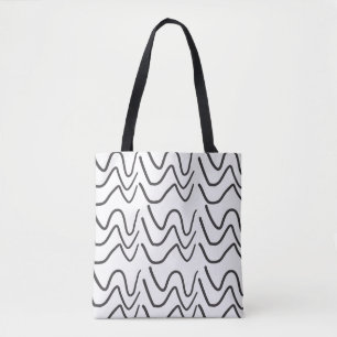 Bolsa Tote Padrão de distribuição de ondas preto e branco