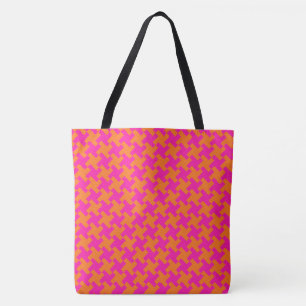 Bolsa Tote Padrão de Dogtooth Cor-de-Rosa Brilhante Chic