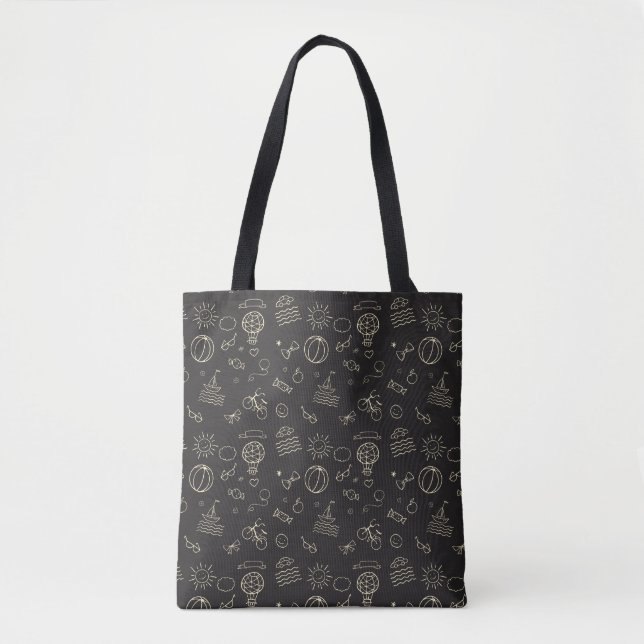 Bolsa Tote Padrão de Doodle da Aventura de Verão (Frente)