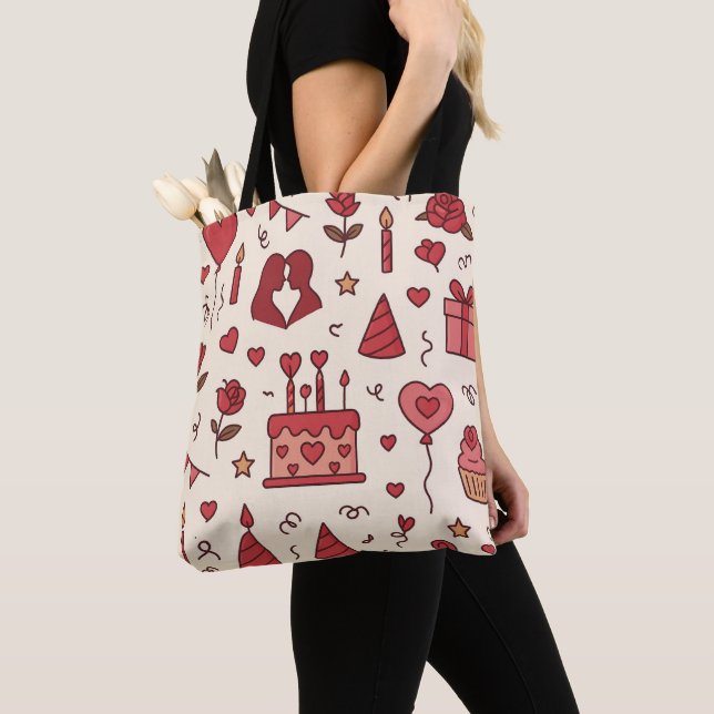 Bolsa Tote Padrão de Doodle de Celebração Romântica (Close Up)