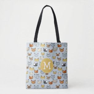 Bolsa Tote Padrão de Doodle do Rosto de Gato