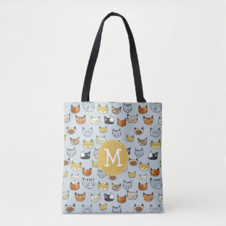 Bolsa Tote Padrão de Doodle do Rosto de Gato