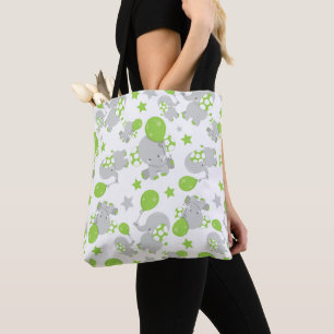 Bolsa Tote Padrão De Elefantes, Elefantes Bonitos - Cinzas Ve