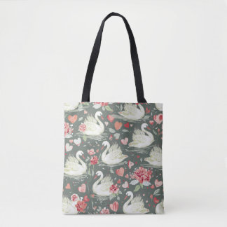 Bolsa Tote Padrão de Elementos Rústicos Elegantes de Cisnes e