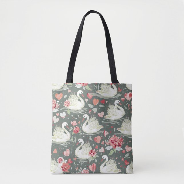 Bolsa Tote Padrão de Elementos Rústicos Elegantes de Cisnes e (Frente)