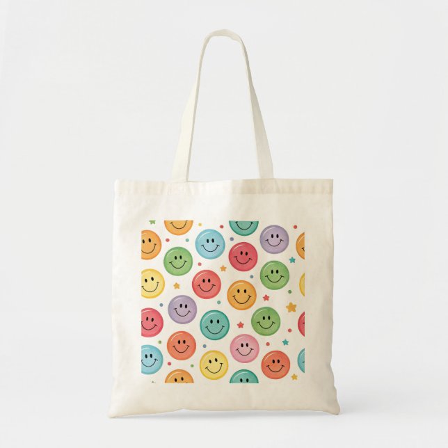 Bolsa Tote Padrão de Emoji Sorridente (Frente)