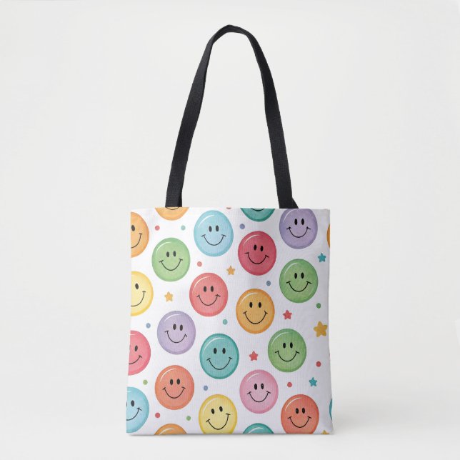 Bolsa Tote Padrão de Emoji Sorridente (Frente)
