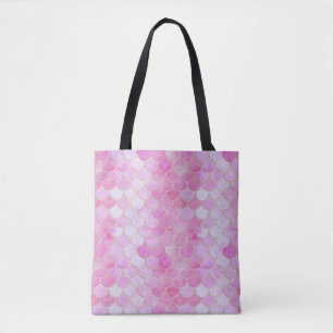 Bolsa Tote Padrão de Escala de Sereia de Pastel Rosa e Shimme