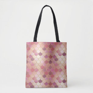 Bolsa Tote Padrão de Escala de Sereia do Shimmer Dourado rosa