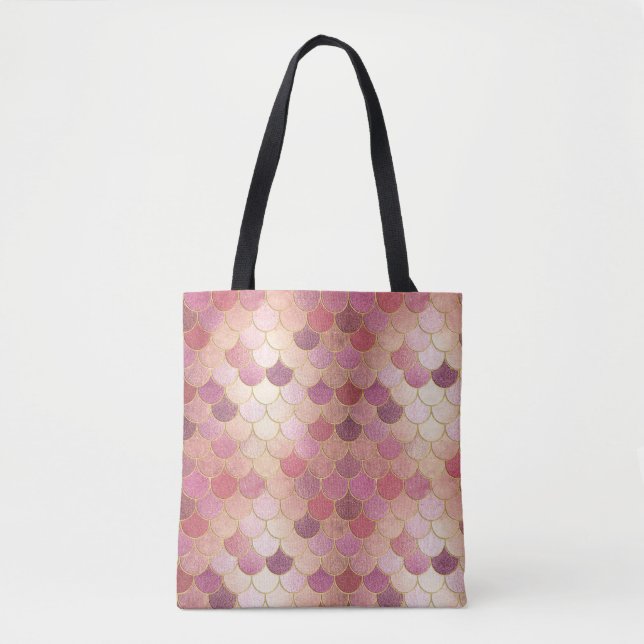 Bolsa Tote Padrão de Escala de Sereia do Shimmer Dourado rosa (Frente)