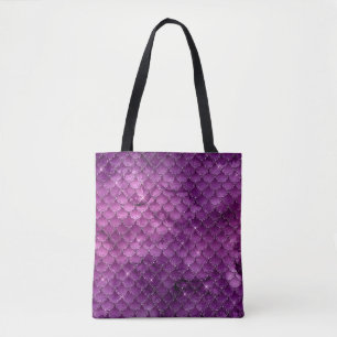 Bolsa Tote Padrão de Escamas de Sereia Glam com Ombre Roxo