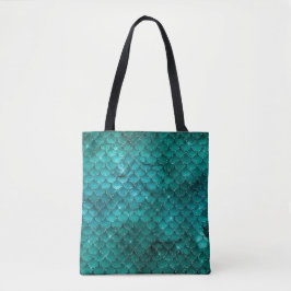 Bolsa Tote Padrão de Escamas de Sereia Glam Ombre Verde