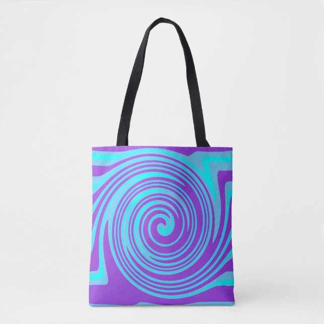 Bolsa Tote Padrão de espiral azul e roxo (Frente)