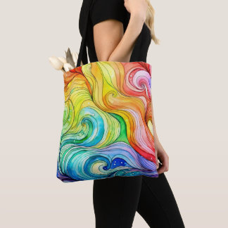 Bolsa Tote Padrão de espiral do arco-íris