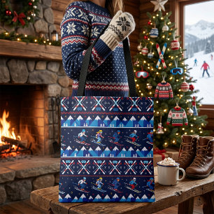Bolsa Tote Padrão de Esqui de Natal Feio de Férias