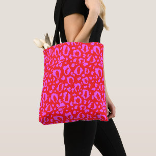 Bolsa Tote Padrão de Estampa de Leopardo Rosa e Vermelho