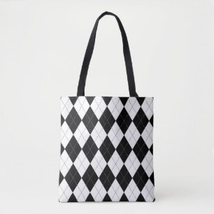 Bolsa Tote Padrão de Estilo Geométrico Branco Preto