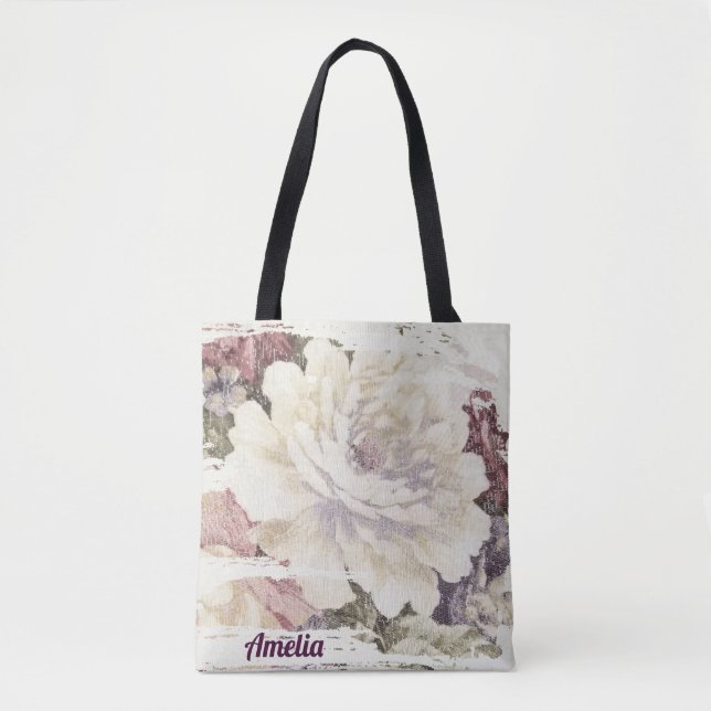 Bolsa Tote Padrão de estofo do rosa retrô (Frente)