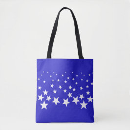 Bolsa Tote Padrão de estrela branca sobre fundo azul