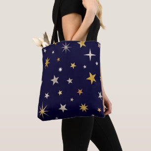 Bolsa Tote Padrão de estrela do Ouro azul do marinho