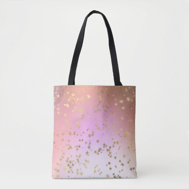 Bolsa Tote Padrão de estrela em gradiente de pêssego roxo dou (Frente)