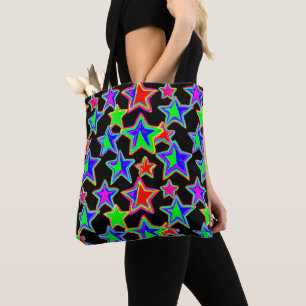 Bolsa Tote Padrão de Estrela Neon Brilhante