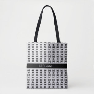 Bolsa Tote Padrão de estrela preta elegante & listras em cinz