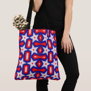 Bolsa Tote Padrão de Estrela Vermelho Branco e Azul